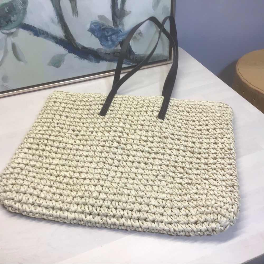 Cream Woven Natural Straw Tote Bag Immaculate Interior